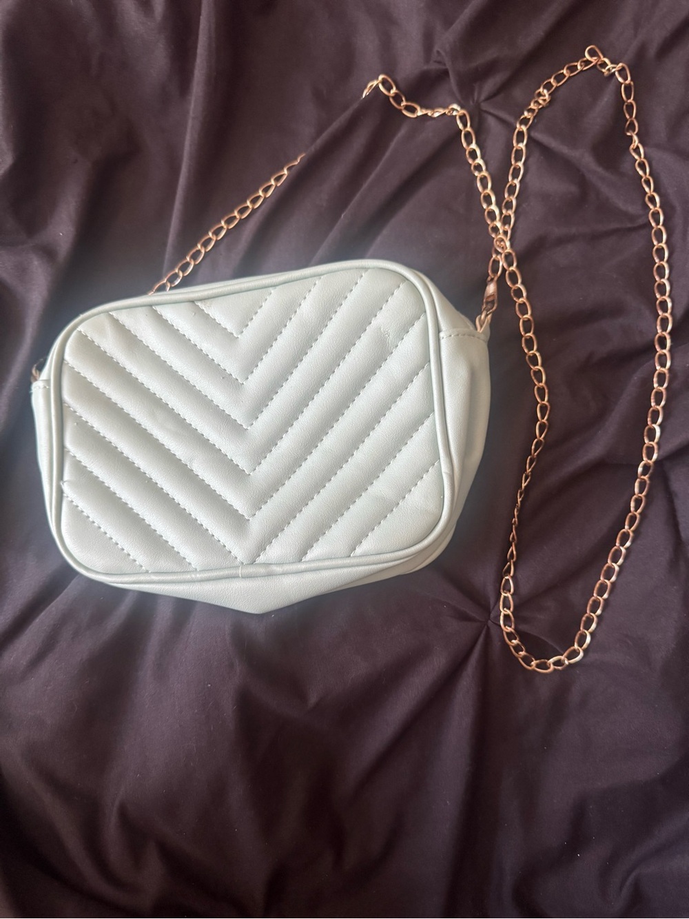 Quilted Chevron Crossbody Bag in Seafoam Green with Gold Chain
